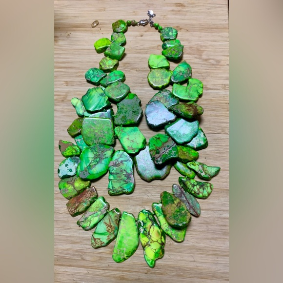 Lucas Lameth Bold Green Impression Jasper Stone Necklace. - Picture 1 of 6